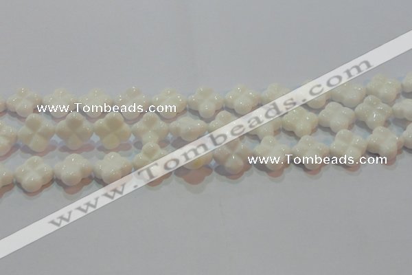 CAG7222 15.5 inches 16*16mm carved flower white agate gemstone beads