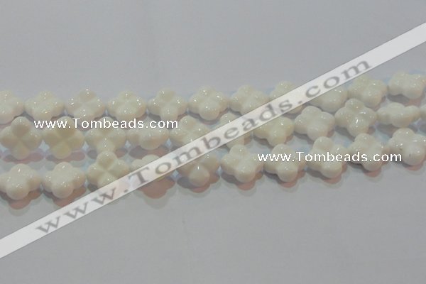 CAG7223 15.5 inches 18*18mm carved flower white agate gemstone beads