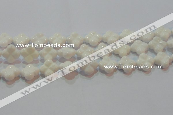 CAG7224 15.5 inches 20*20mm carved flower white agate gemstone beads