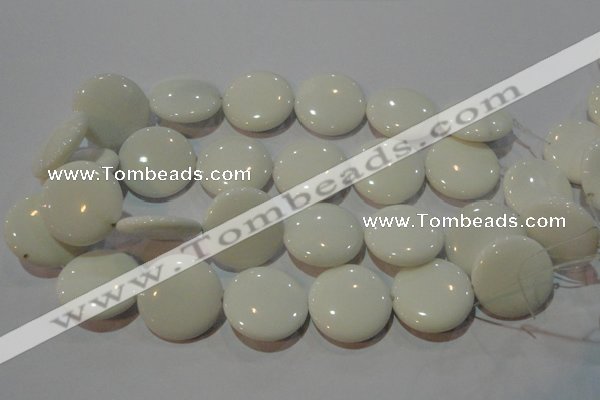 CAG7251 15.5 inches 10mm flat round white agate gemstone beads