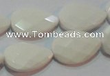 CAG7265 15.5 inches 12*16mm faceted flat teardrop white agate beads