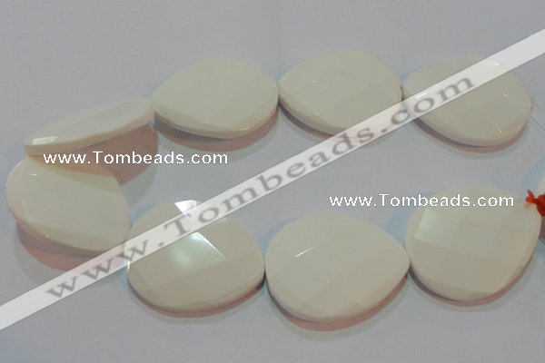 CAG7271 15.5 inches 40*50mm faceted flat teardrop white agate beads