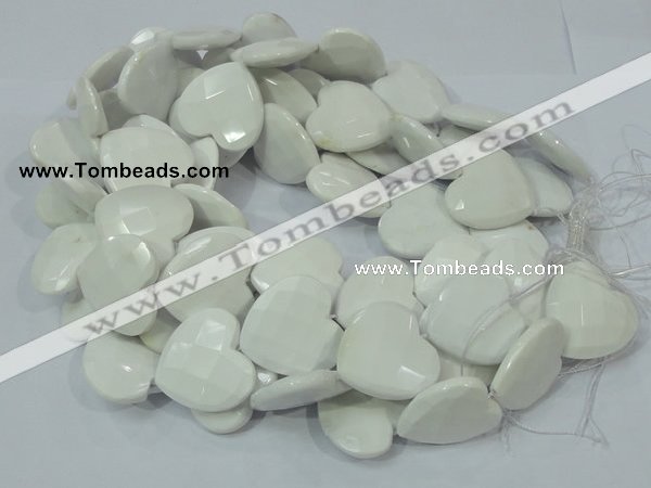 CAG729 15.5 inches 30*30mm faceted heart white agate beads