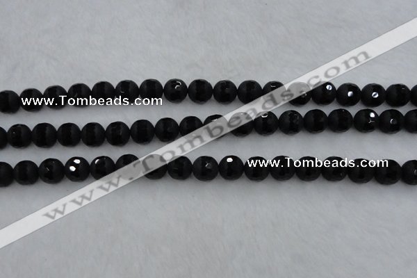 CAG7452 15.5 inches 8mm faceted round matte black agate beads