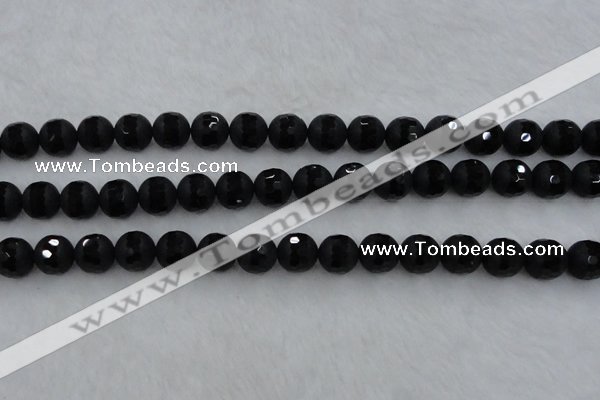 CAG7453 15.5 inches 10mm faceted round matte black agate beads