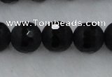 CAG7454 15.5 inches 12mm faceted round matte black agate beads