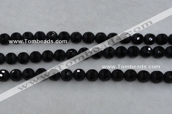 CAG7454 15.5 inches 12mm faceted round matte black agate beads