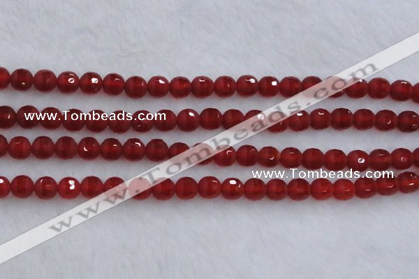 CAG7457 15.5 inches 8mm faceted round matte red agate beads