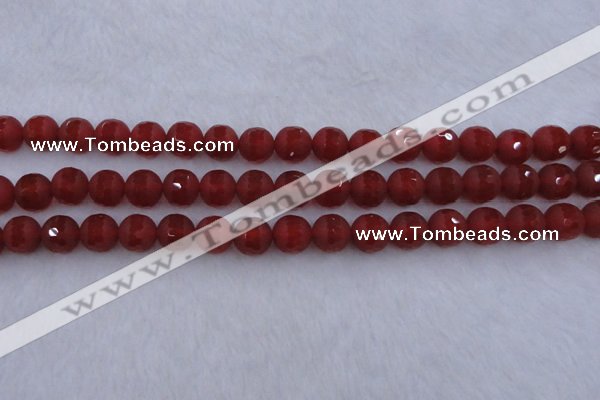 CAG7458 15.5 inches 10mm faceted round matte red agate beads