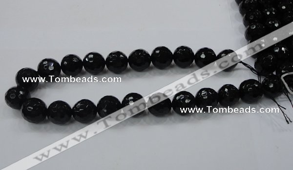 CAG7852 15.5 inches 16mm faceted round black agate beads wholesale