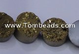 CAG7931 7.5 inches 12mm flat round plated white druzy agate beads