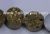 CAG7932 7.5 inches 14mm flat round plated white druzy agate beads