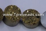 CAG7933 7.5 inches 16mm flat round plated white druzy agate beads