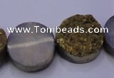 CAG7934 7.5 inches 18mm flat round plated white druzy agate beads