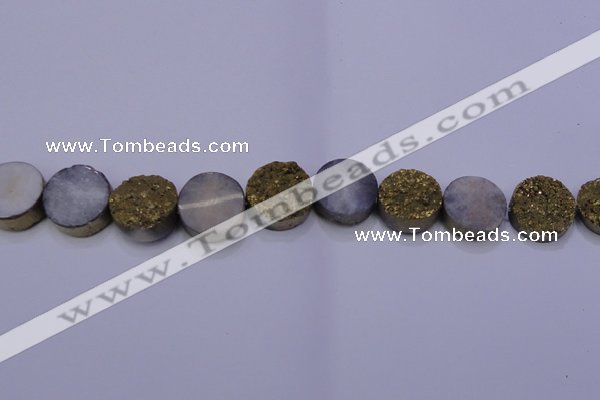 CAG7934 7.5 inches 18mm flat round plated white druzy agate beads