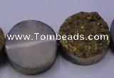 CAG7935 7.5 inches 20mm flat round plated white druzy agate beads