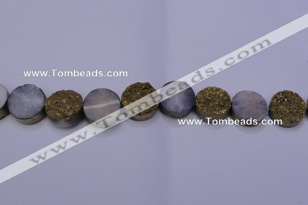 CAG7935 7.5 inches 20mm flat round plated white druzy agate beads