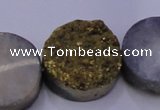 CAG7937 7.5 inches 24mm flat round plated white druzy agate beads