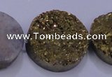 CAG7939 7.5 inches 28mm flat round plated white druzy agate beads