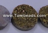 CAG7939 7.5 inches 28mm flat round plated white druzy agate beads