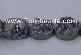 CAG7953 7.5 inches 8*10mm oval plated white druzy agate beads