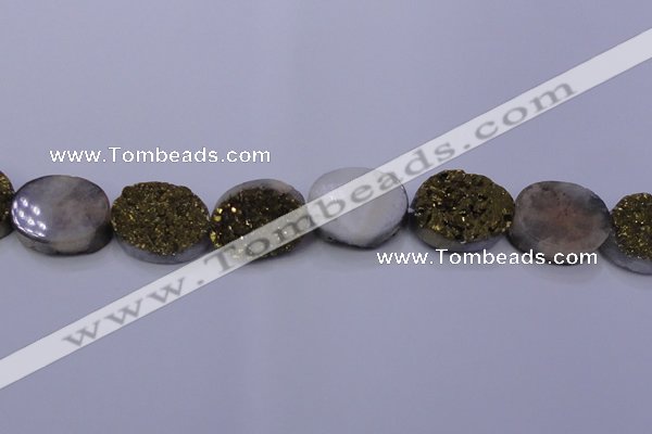 CAG7965 7.5 inches 15*20mm oval plated white druzy agate beads