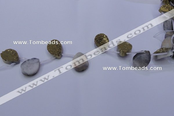 CAG7980 Top drilled 18*25mm flat teardrop plated white druzy agate beads