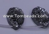 CAG7984 Top drilled 22*30mm flat teardrop plated white druzy agate beads