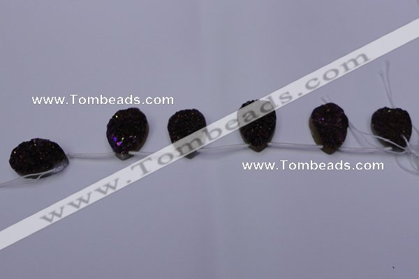 CAG7986 Top drilled 22*30mm flat teardrop plated white druzy agate beads