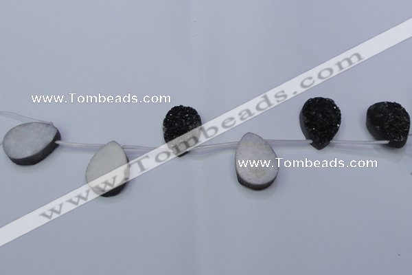 CAG7988 Top drilled 22*30mm flat teardrop plated white druzy agate beads