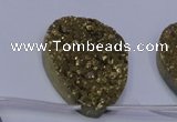 CAG7990 Top drilled 30*40mm flat teardrop plated white druzy agate beads