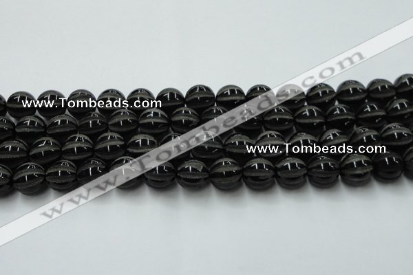 CAG8003 15.5 inches 14mm carved round black agate beads