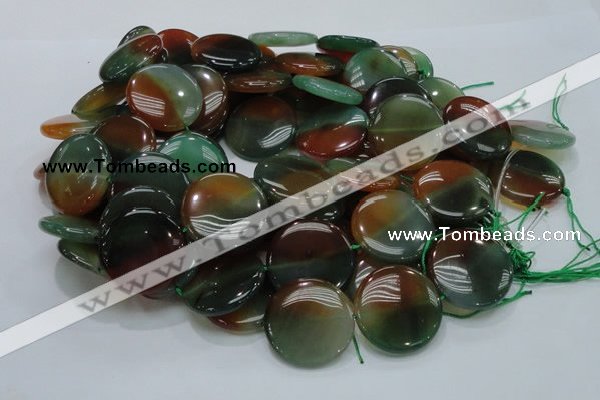 CAG803 15.5 inches 30mm flat round rainbow agate gemstone beads