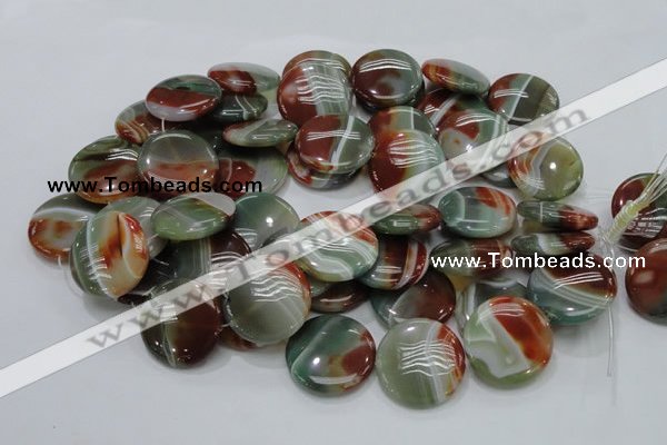 CAG806 15.5 inches 30mm flat round rainbow agate gemstone beads