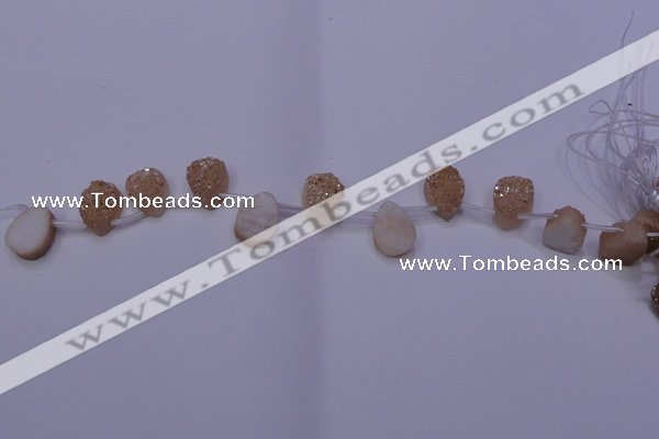 CAG8101 Top drilled 10*14mm teardrop champagne plated druzy agate beads