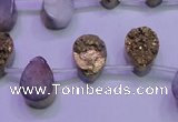 CAG8103 Top drilled 10*14mm teardrop glod plated druzy agate beads