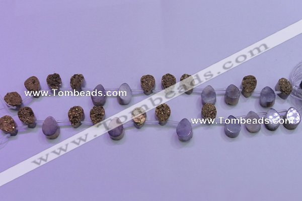 CAG8103 Top drilled 10*14mm teardrop glod plated druzy agate beads