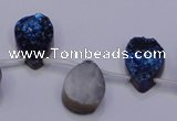 CAG8106 Top drilled 10*14mm teardrop blue plated druzy agate beads