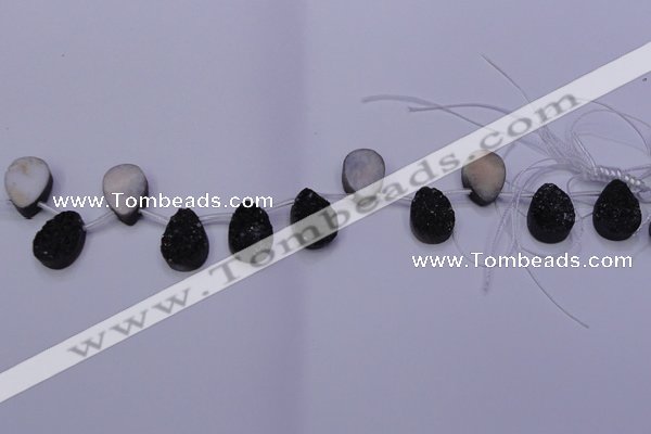 CAG8107 Top drilled 10*14mm teardrop black plated druzy agate beads