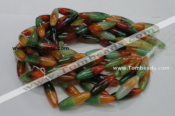 CAG811 15.5 inches 12*40mm rice rainbow agate gemstone beads