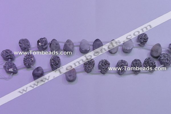 CAG8112 Top drilled 12*16mm teardrop silver plated druzy agate beads