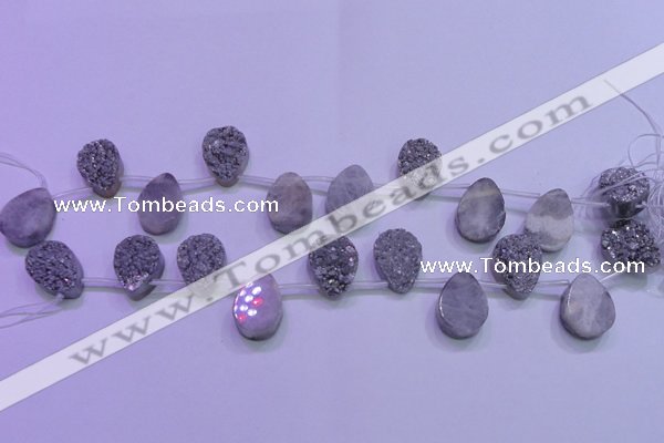 CAG8122 Top drilled 15*20mm teardrop silver plated druzy agate beads