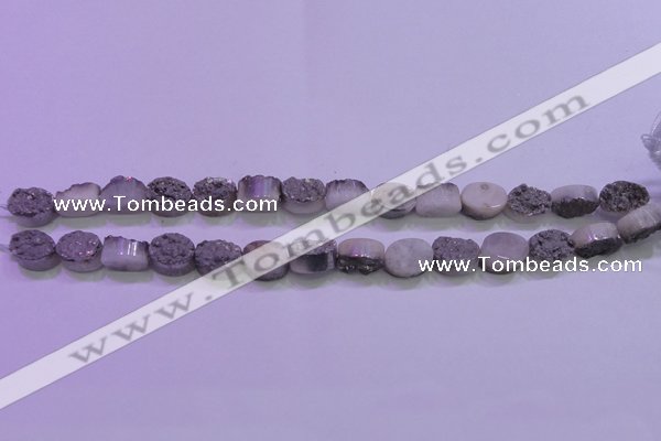 CAG8152 7.5 inches 10*14mm oval silver plated druzy agate beads