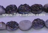 CAG8154 7.5 inches 10*14mm oval rainbow plated druzy agate beads