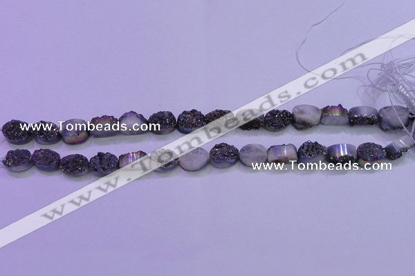 CAG8154 7.5 inches 10*14mm oval rainbow plated druzy agate beads