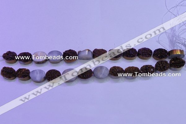 CAG8164 7.5 inches 12*16mm oval rainbow plated druzy agate beads