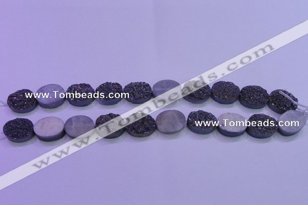 CAG8165 7.5 inches 12*16mm oval purple plated druzy agate beads