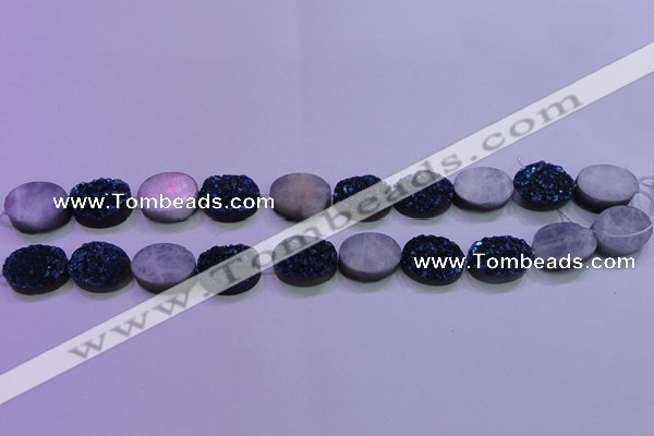 CAG8186 7.5 inches 15*20mm oval blue plated druzy agate beads