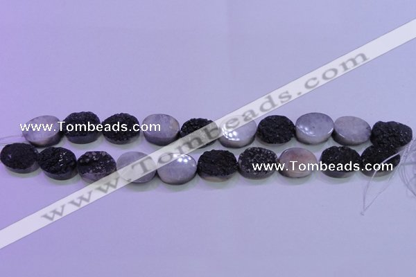 CAG8187 7.5 inches 15*20mm oval black plated druzy agate beads