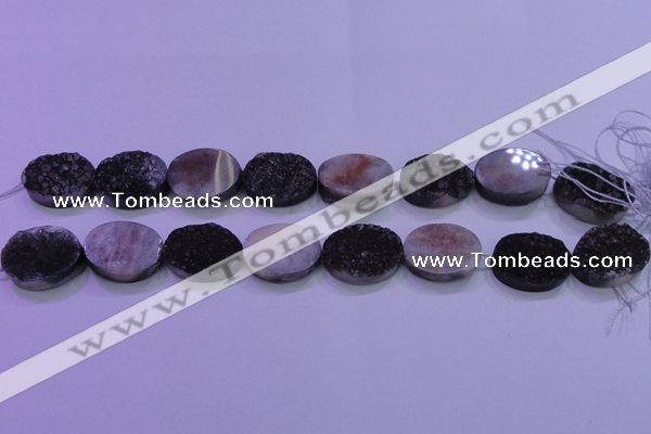 CAG8197 7.5 inches 18*25mm oval black plated druzy agate beads